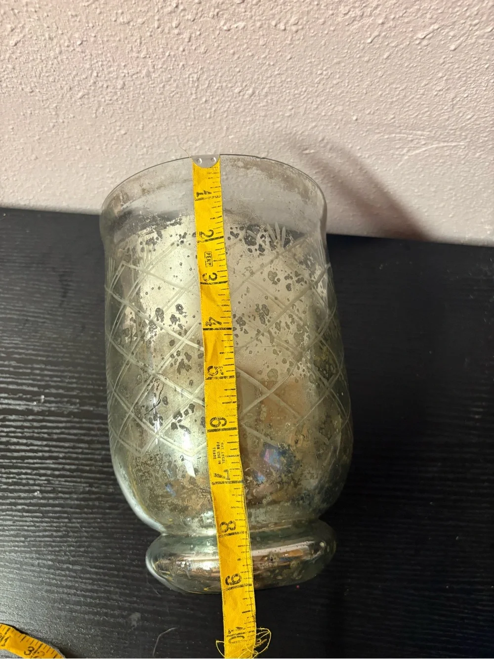 Mercury Glass Hurricane Candle Holder Etched Silver Decorative Vase